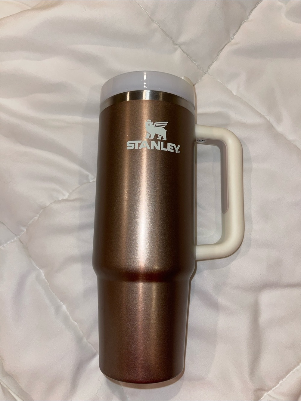 Stanley Bronze Travel Tumbler with White Handle